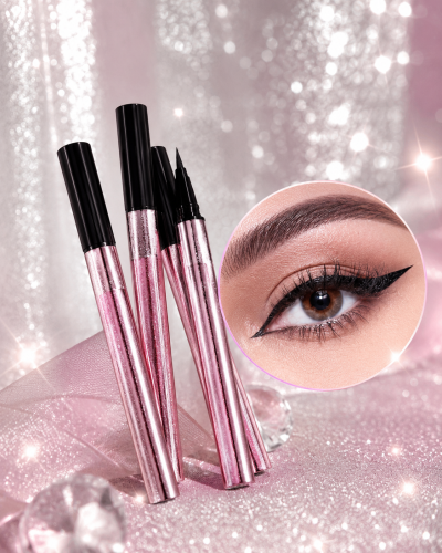 SHEGLAM Black Liquid Eyeliner Pen, Glitter Pink Packaging, Waterproof Winged Eye Makeup Liner