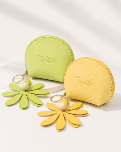 SHEIN Mini Flower Keychain Coin Purse – Pastel Round Zip Wallet, SHEIN Fast Delivery in 5 Days