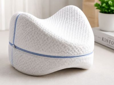 Knee Memory Foam Pillow with Cotton Cover – White Leg Support Pillow 25 x 25 cm