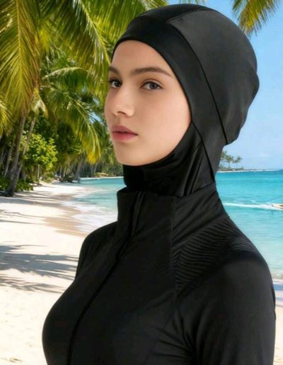 Black Modest Swim Hood Head Cover