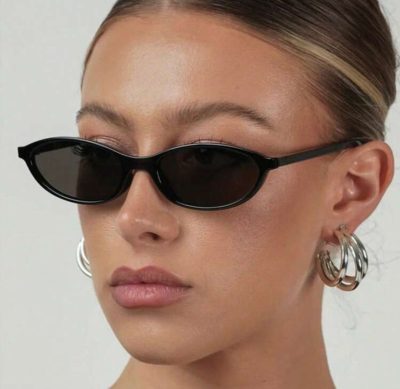 Women’s Slim Cat Eye Sunglasses – Black Frame with Dark Tinted Lenses – Minimal Chic Fashion Eyewear