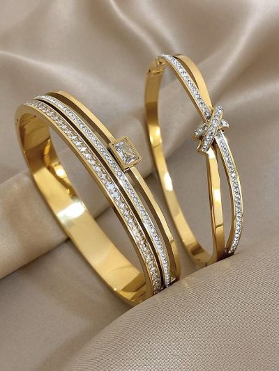 Women Luxury Gold Bracelet Set – Crystal Stainless Steel Fashion Bangles