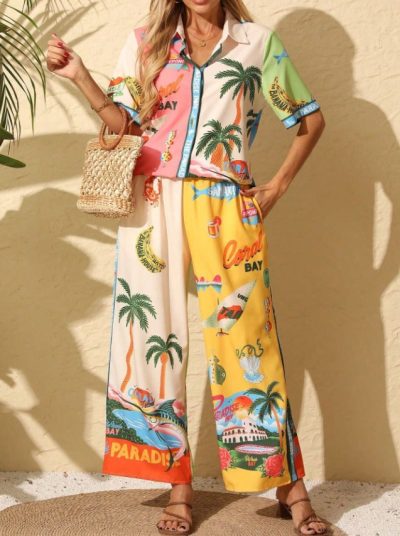 SHEIN Tropical Print Two-Piece Summer Set - SHEIN Fast Delivery in 5 Days