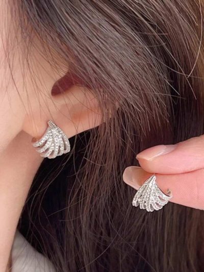 Elegant Crystal Wing Earrings – Silver Angel Wing Stud Earrings for Women