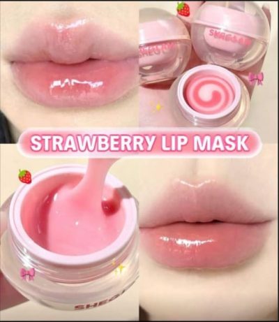SHEGLAM Strawberry Lip Mask – Strawberry Milk, Glossy Hydrating Lip Mask in Pink Swirl Jar
