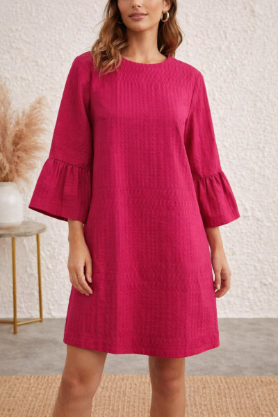 Original Zara Fuchsia Mini Dress – Textured Bell Sleeve Dress