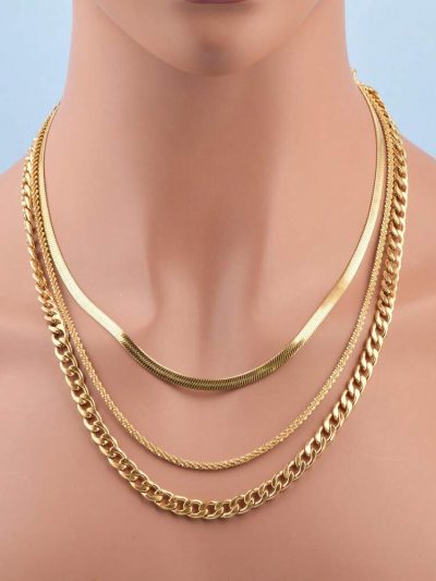 Gold Layered Chain Necklace – Elegant Multi Layer Cuban & Snake Chain Necklace for Women