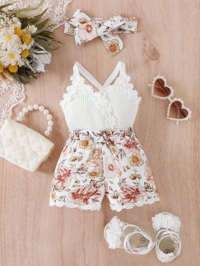 SHEIN Kids White Floral Romper Set - SHEIN Fast Delivery in 5 Days