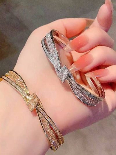 Women Crystal Bow Bracelet – Luxury Zircon Cuff Bangle