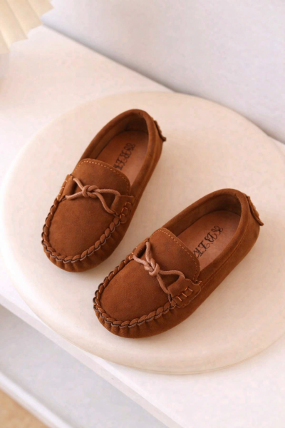 Kids Brown Suede Loafers – Soft Sole Slip-On Casual Shoes