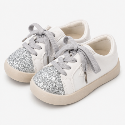Girls White Glitter Toe Sneakers