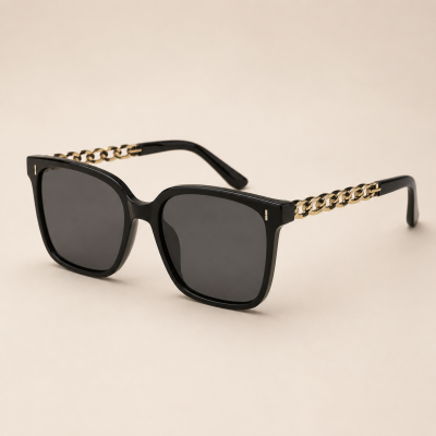 SHEIN Black Square Sunglasses with Chain Temples – Fast Delivery in 5 Days