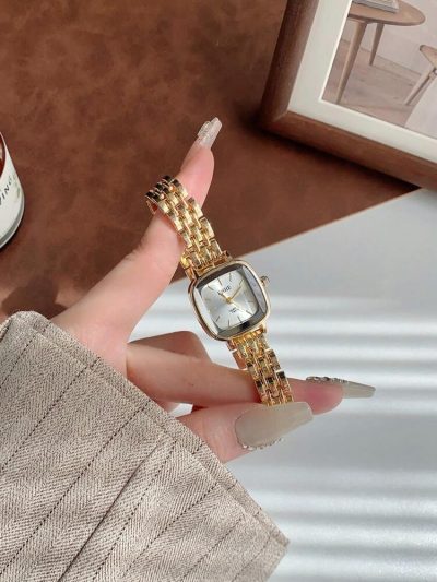 Women Classic Gold Watch – Square Dial Stainless Steel Bracelet