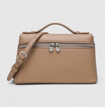 Beige Textured Makeup Storage Bag